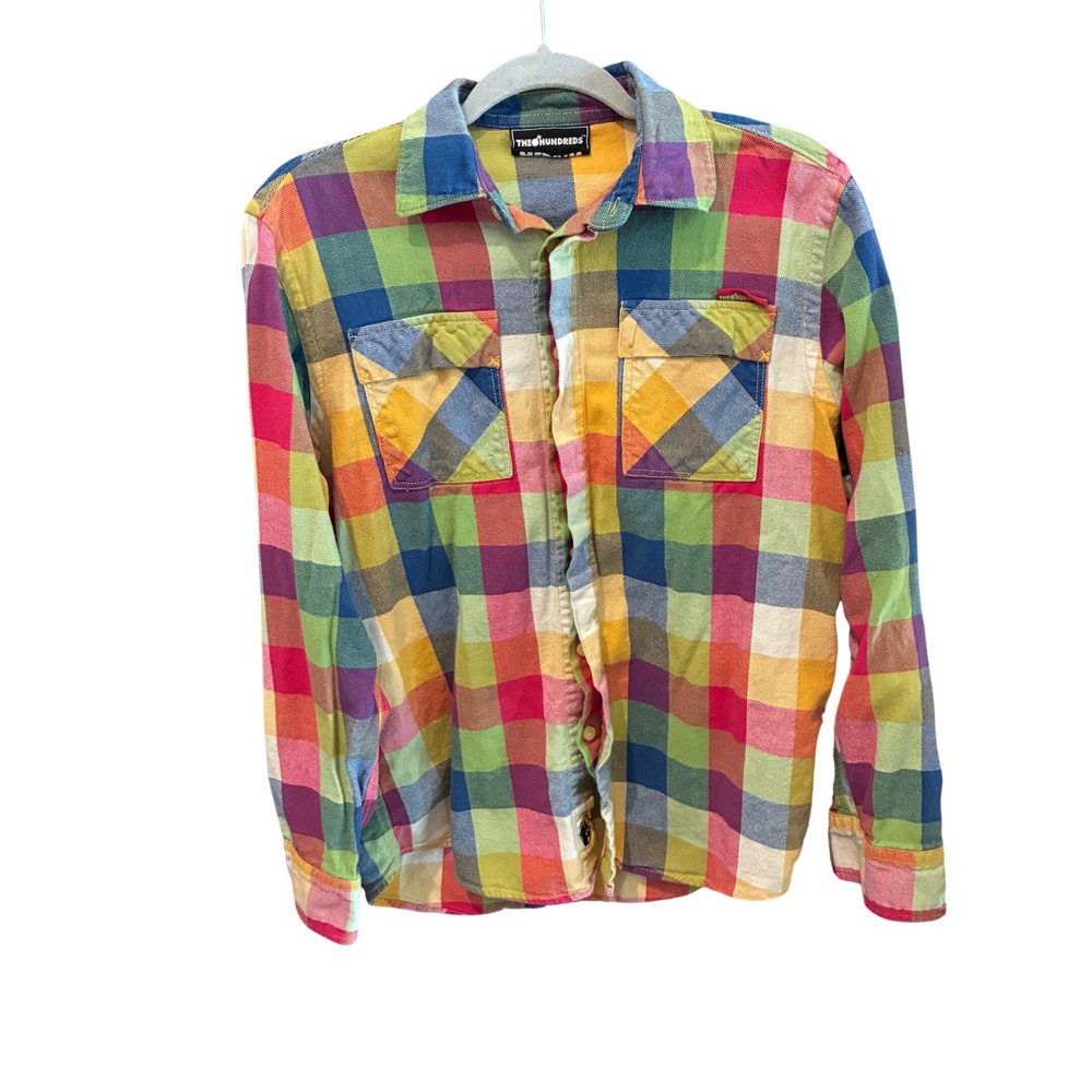 The Hundreds Button Down Rainbow Buffalo Plaid Shirt Mens M Streetwear Blokecore